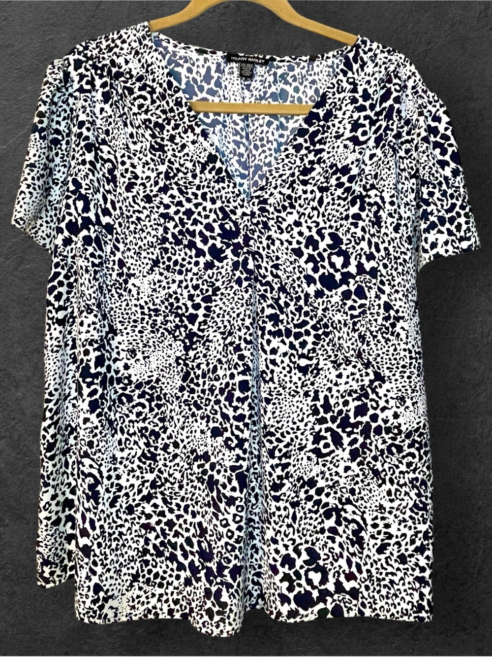 Women’s blue and white short sleeve V-neck top